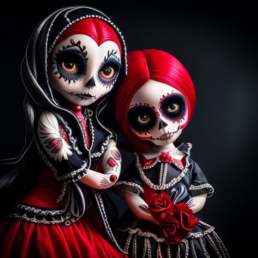 Detailed Dia de los Muertos Dolls Portrait
