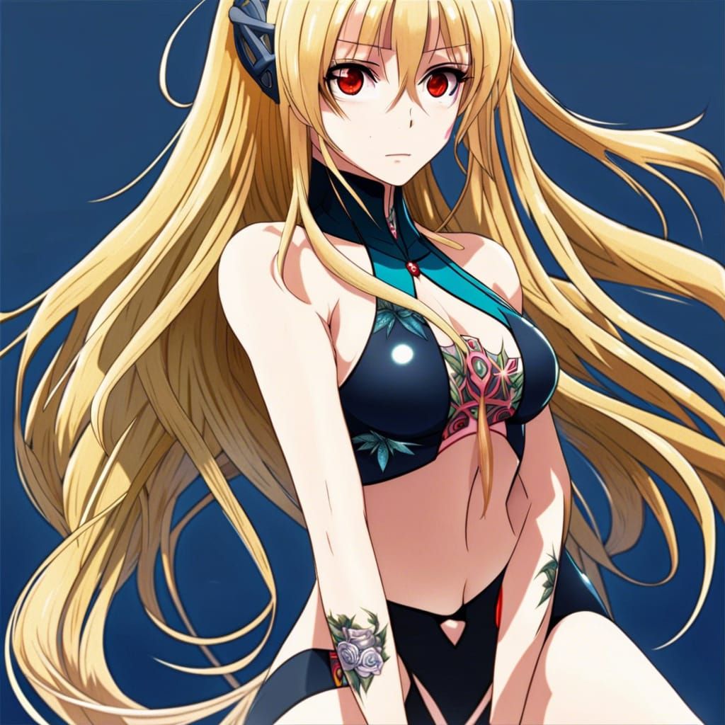 Anime Girl with Tattoo in Swimsuit