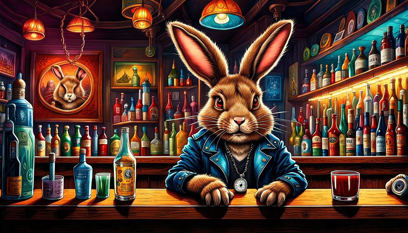 Punk Rock Bunny in a Bar: Digital Illustration