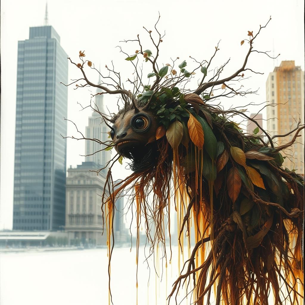 Surreal Creature in Double Exposure Cityscape