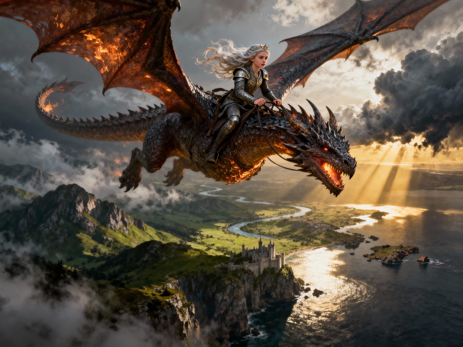Rhaenyra Targaryen Soars on Dragon Over Westeros