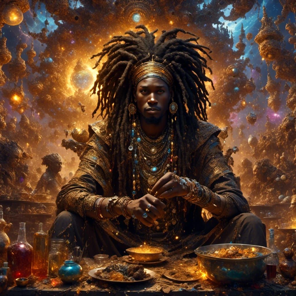 Ancestral Spirits Guide a Black Man: Detailed Matte Painting