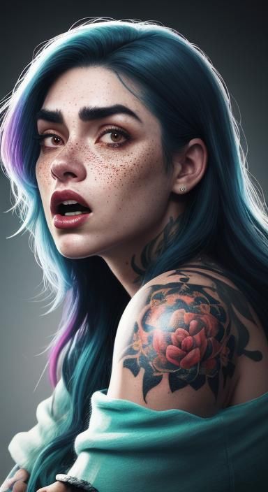 Screaming Freckled Woman: Digital Portrait in 8K