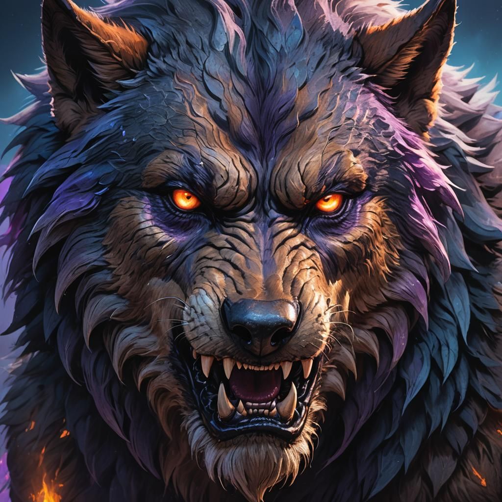 Feral Werewolf: Humanity's Last Hope in Splash Art Style