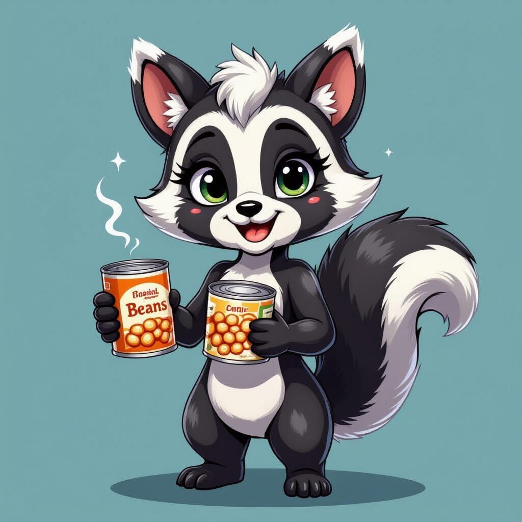 Skunk Girl Holding Beans: Anthropomorphic Art