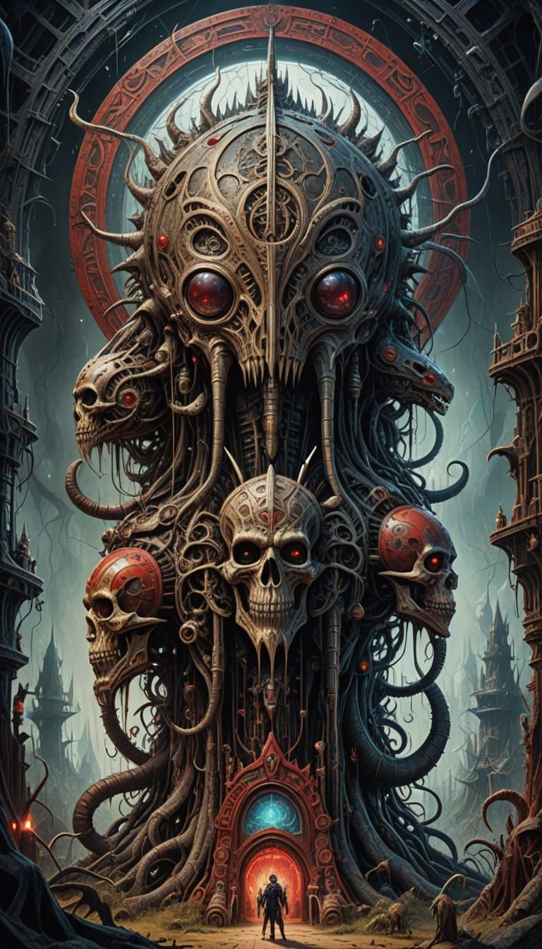 Circus Freak's Elongated Neck Adorned with Runes and Metal