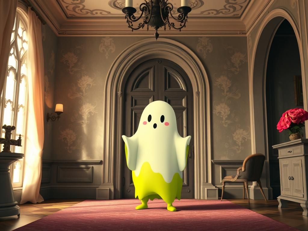 Whimsical Gothic Mansion with Toy-like Ghosts in Unreal Engi...