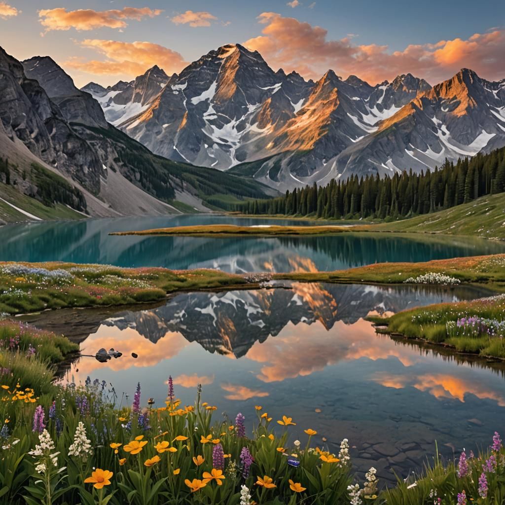 Majestic Mountain Sunrise in Hyperrealistic Style