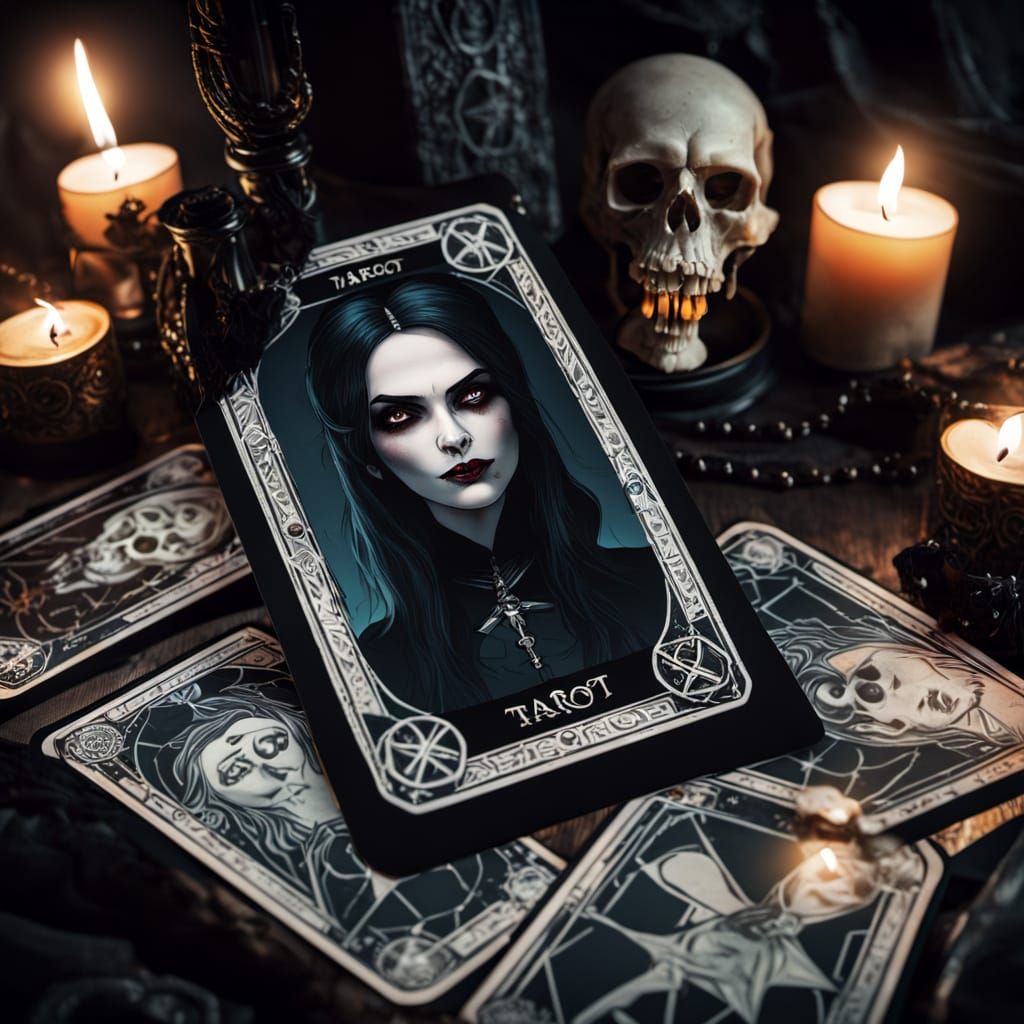 Ethereal Gothic Vampire Tarot Card in Dimly Lit Italian Sett...