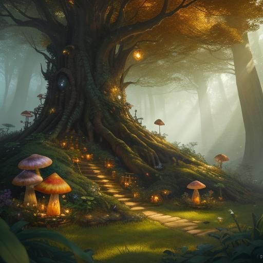 Whimsical Gnome Village in Fantasy Forest