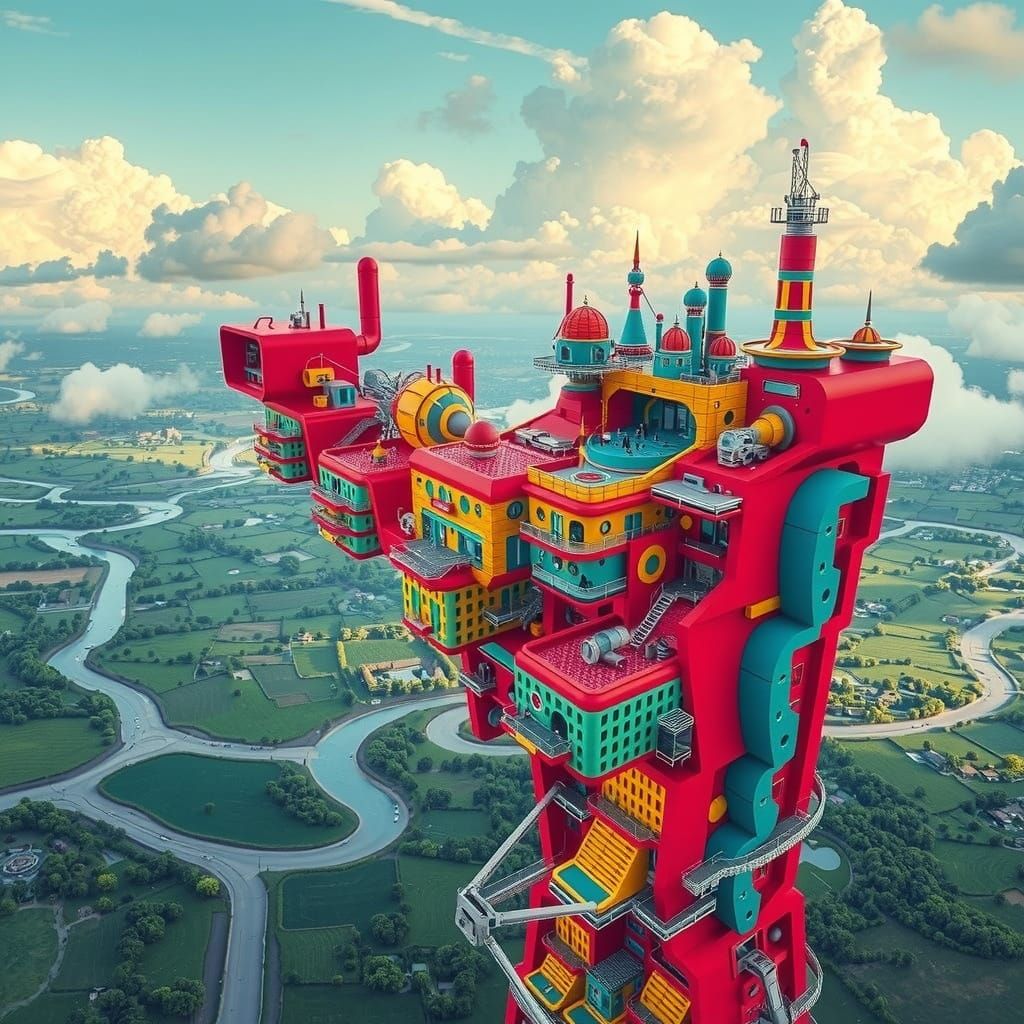 Futuristic Metropolis of Impossible Houses in Vibrant Colors