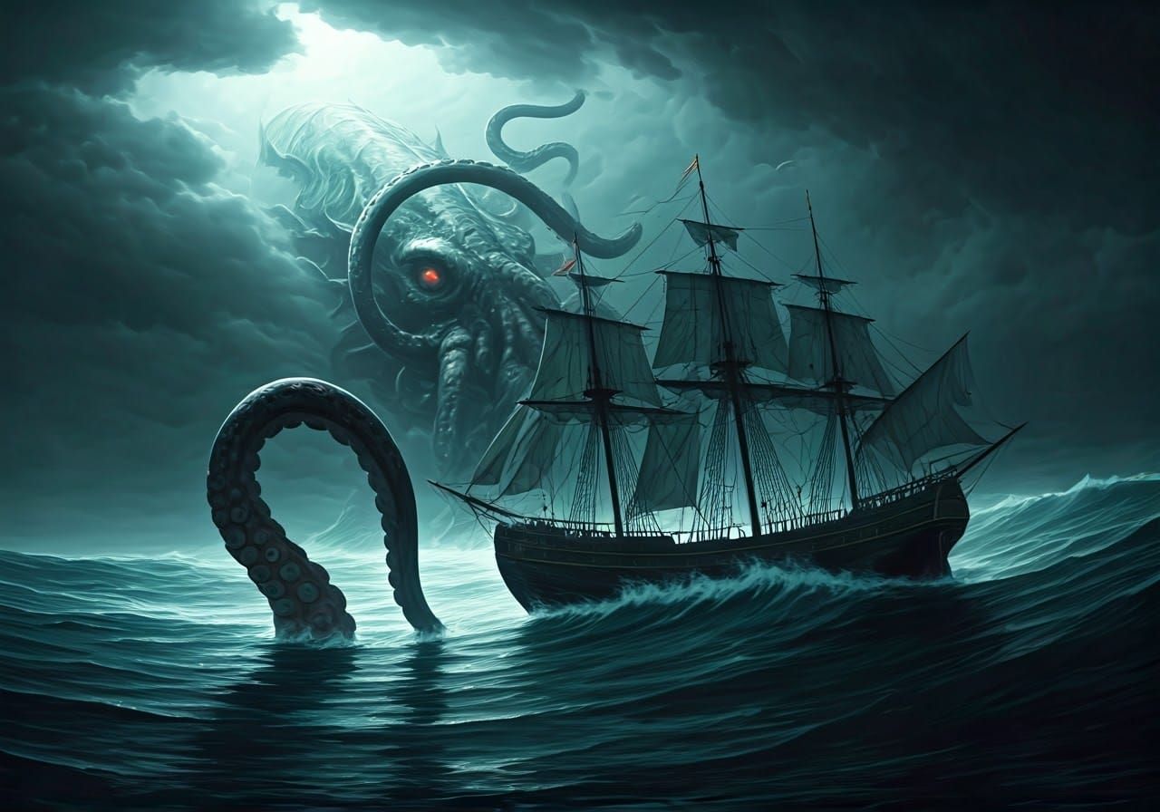 Kraken's Fury: Shipwreck in a Stormy Sea