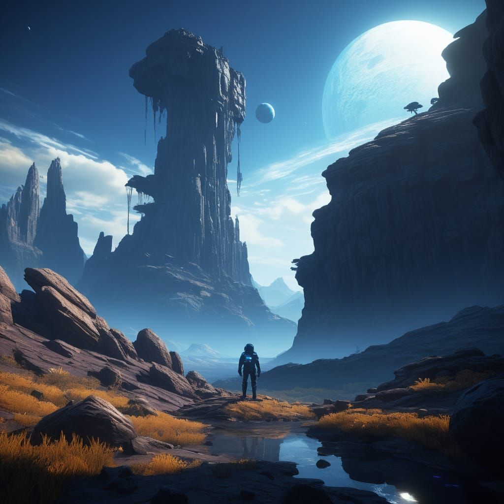 Alien Mountain Peak at Twilight: Sci-Fi Landscape