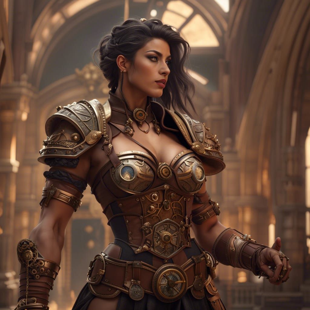 Muscular Female Steampunk Gladiator