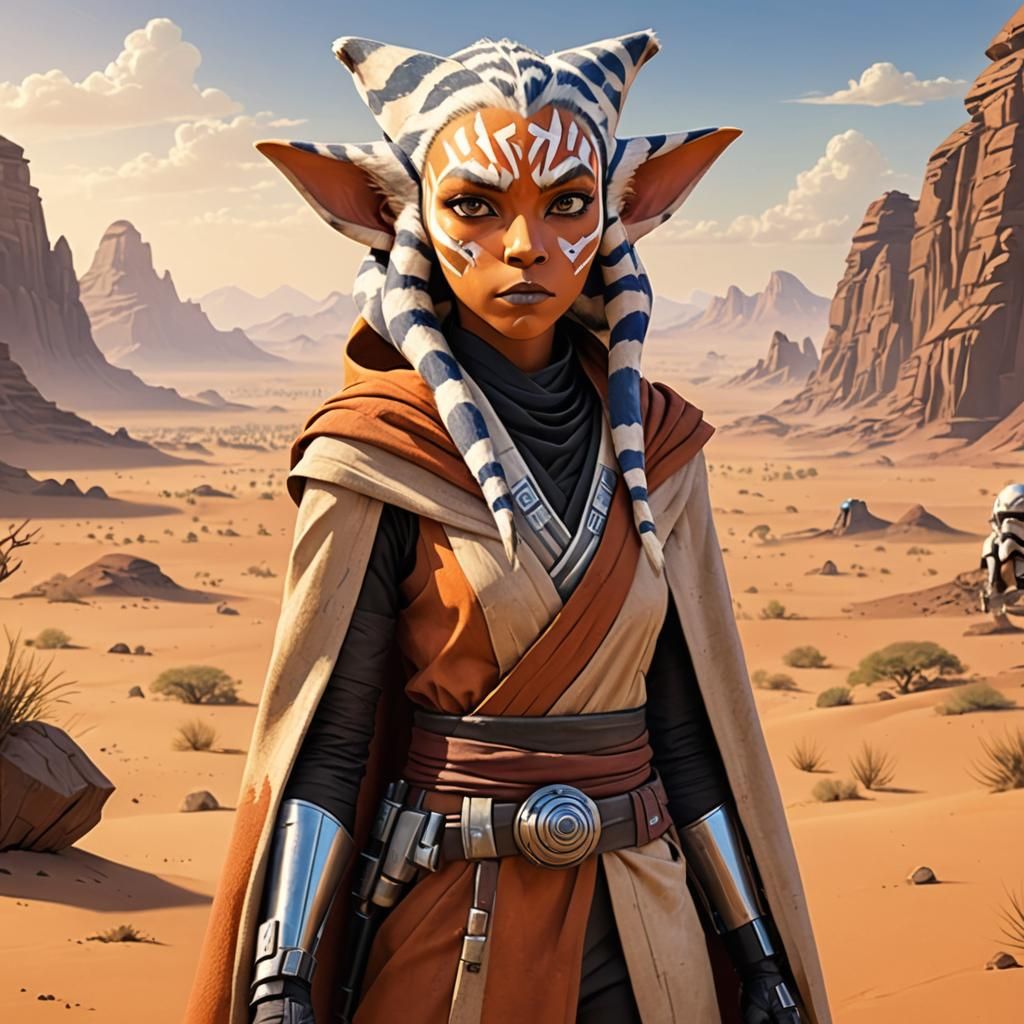 Cartoon Star Wars Character in Desert, Afrofuturism Style