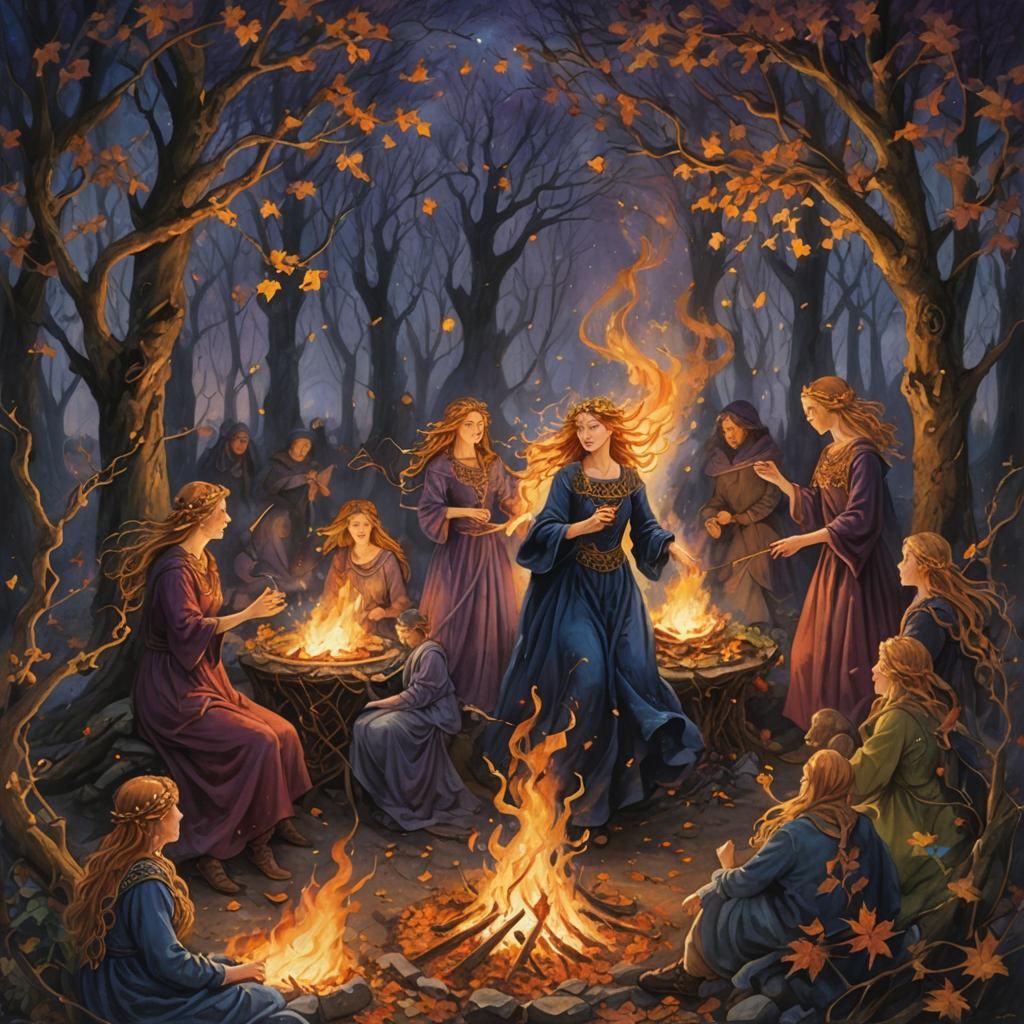 Bonfire Night Spirits in Celtic Folk Art