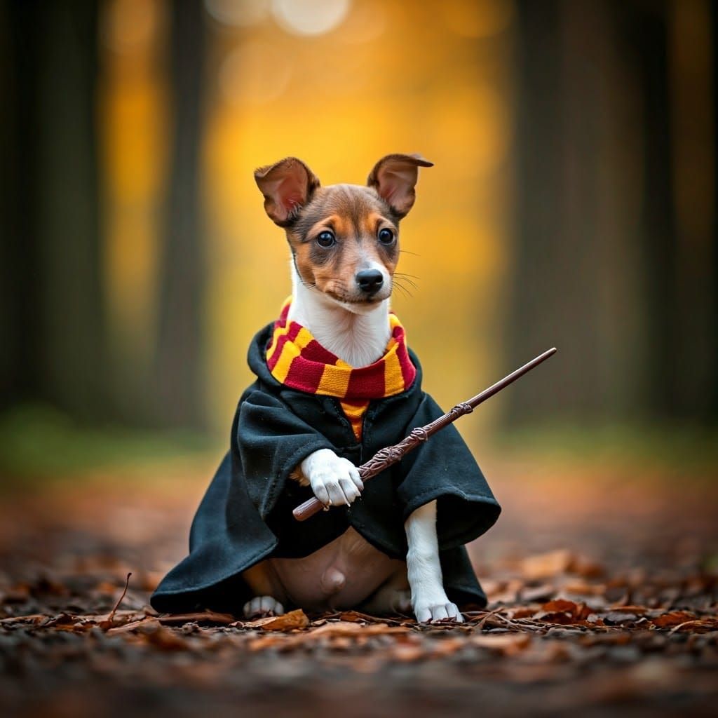 Harry Potter Puppy Portrait in Autumn Sunlight