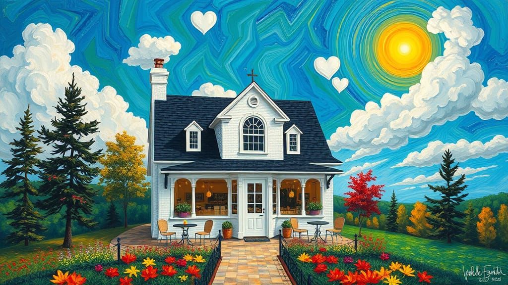 Dreamlike Victorian Coffee Shop in Golden Sun