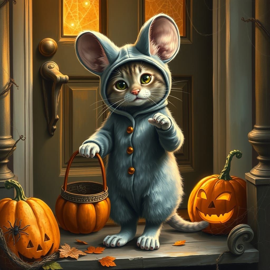 Cat in Mouse Costume, Rockwell-Potter Style