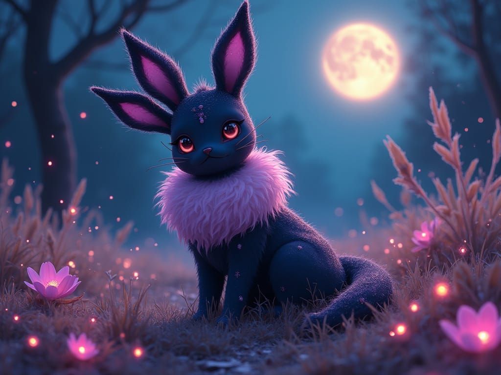Umbreon in Vibrant Glowing Night Landscape