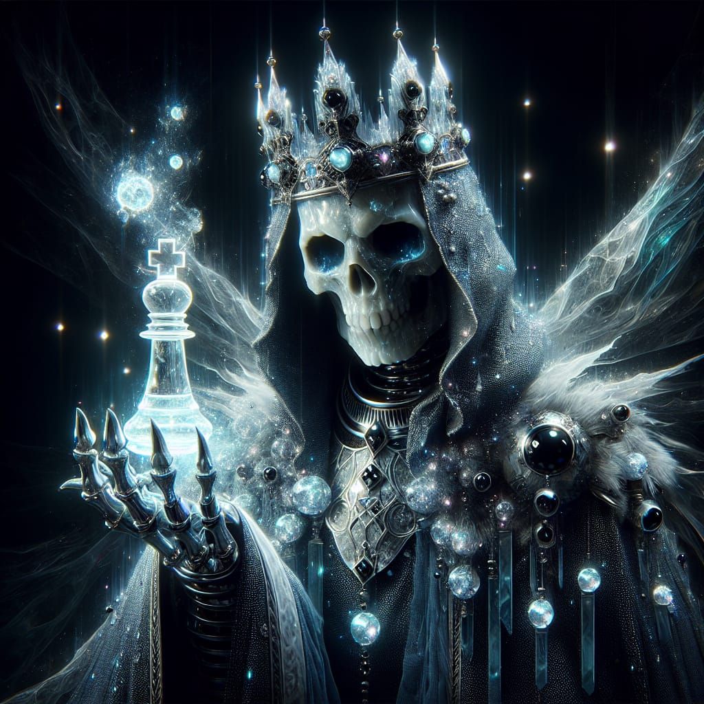 Ethereal Chess King Conjuring Magic with Crystal Pawn