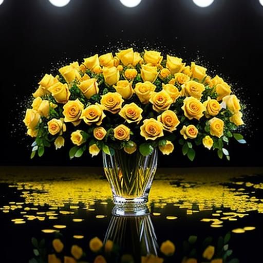 Translucent Yellow Rose Surrounded by Red Roses