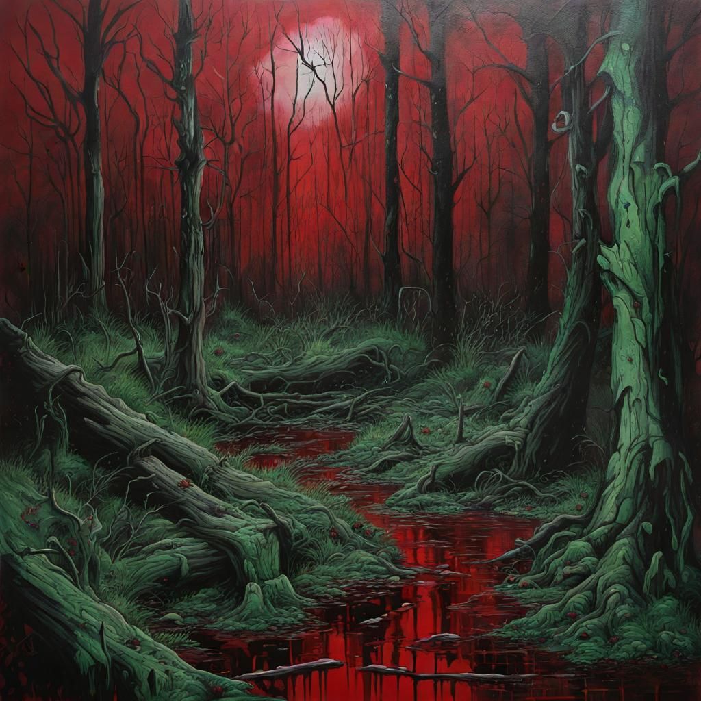 Dark Ozarks Woodland Landscape in Graffiti Art Style