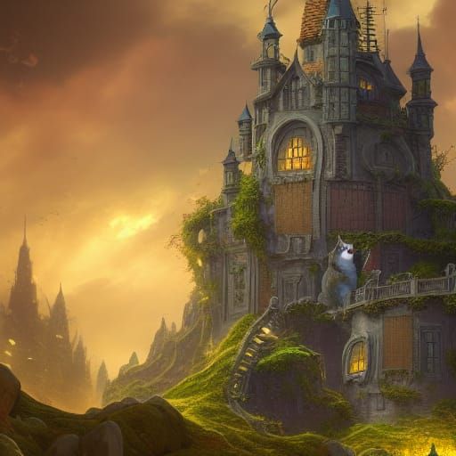 Fantastical Cat Castle Digital Painting