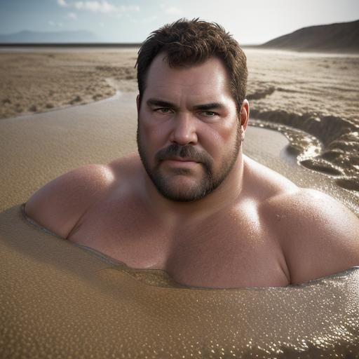 Beefy Man Sinking: Professional Studio Portrait