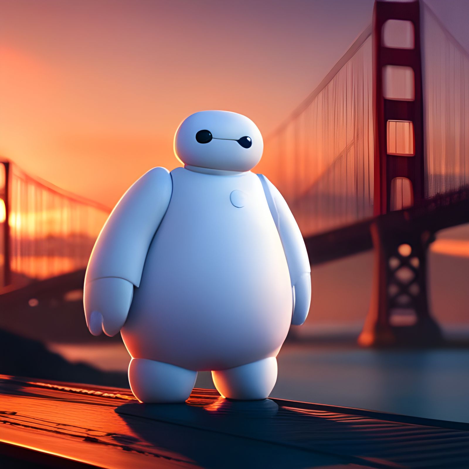 Adorable Baymax at Golden Gate Bridge in 3D