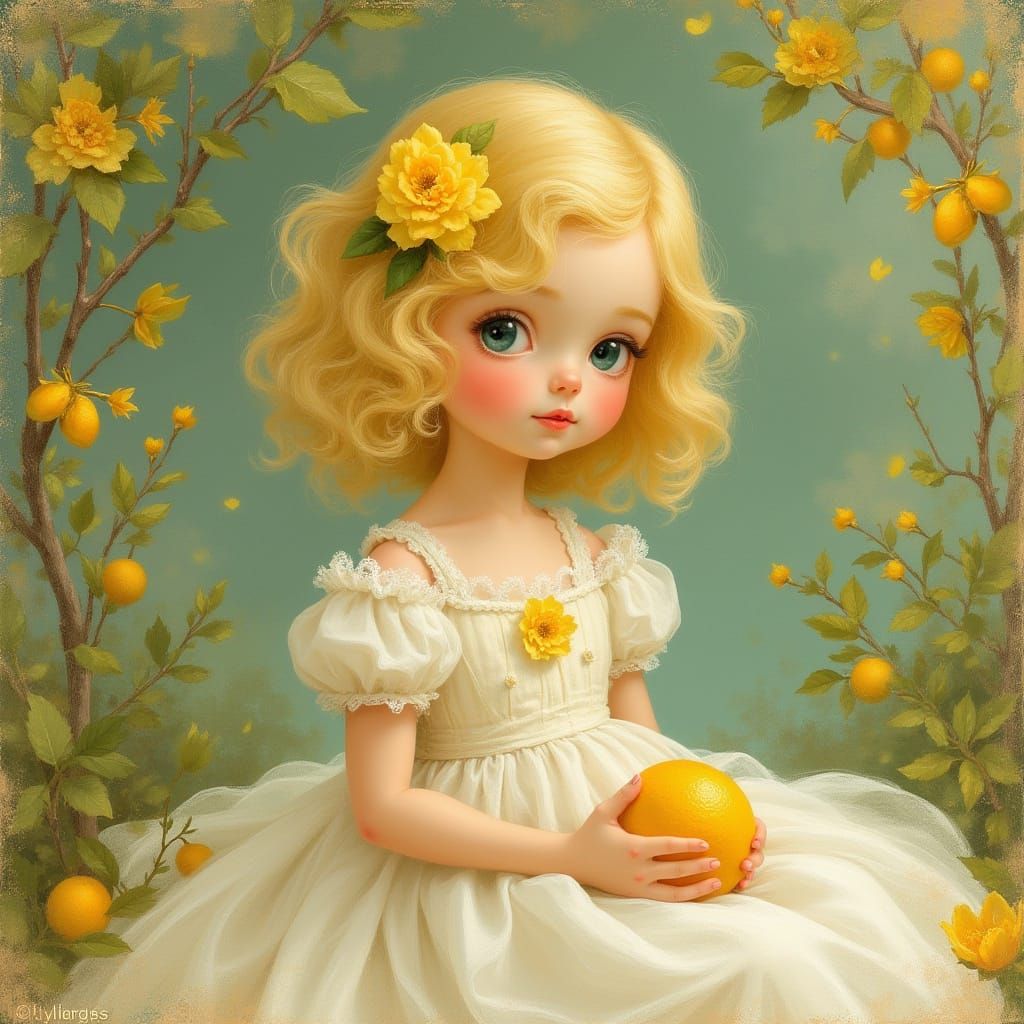 Girl with Lemon: Impressionistic Pastel Art