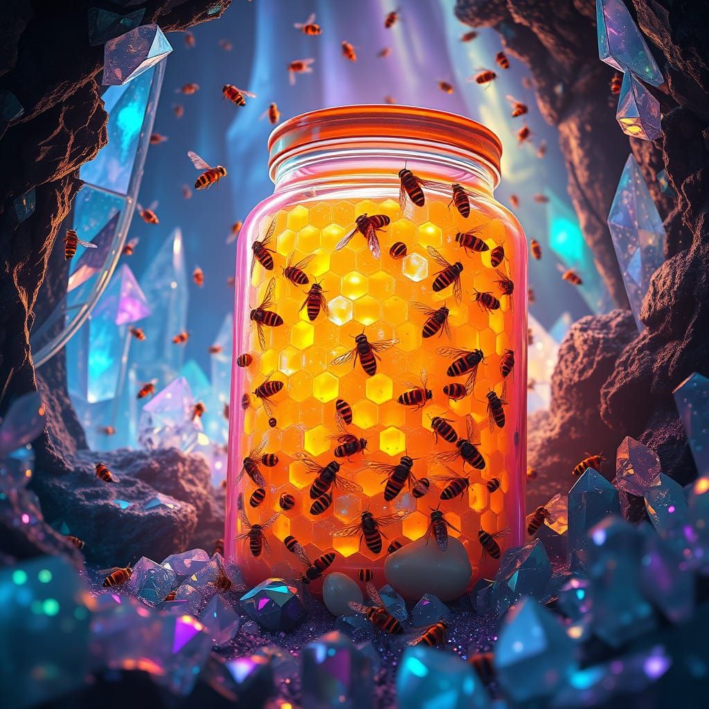 Luminescent Jar in Iridescent Crystal Forest