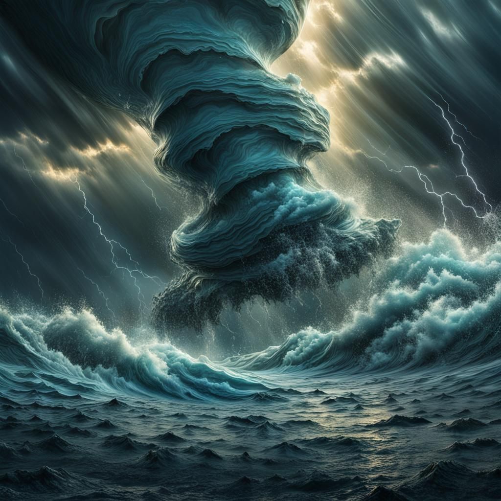 Epic Water Tornadoes with Lightning, Hyperrealistic 8K