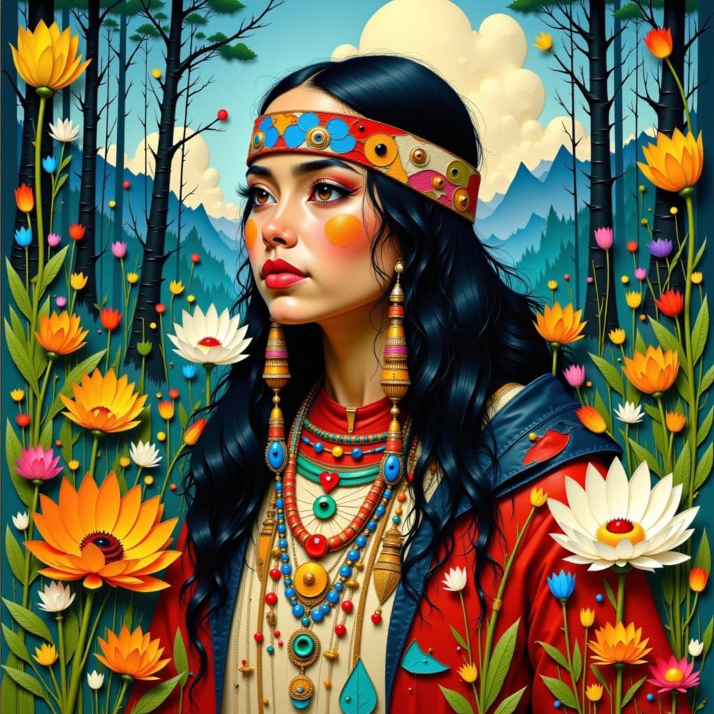 Anishinaabe Portrait in Woodland School Style