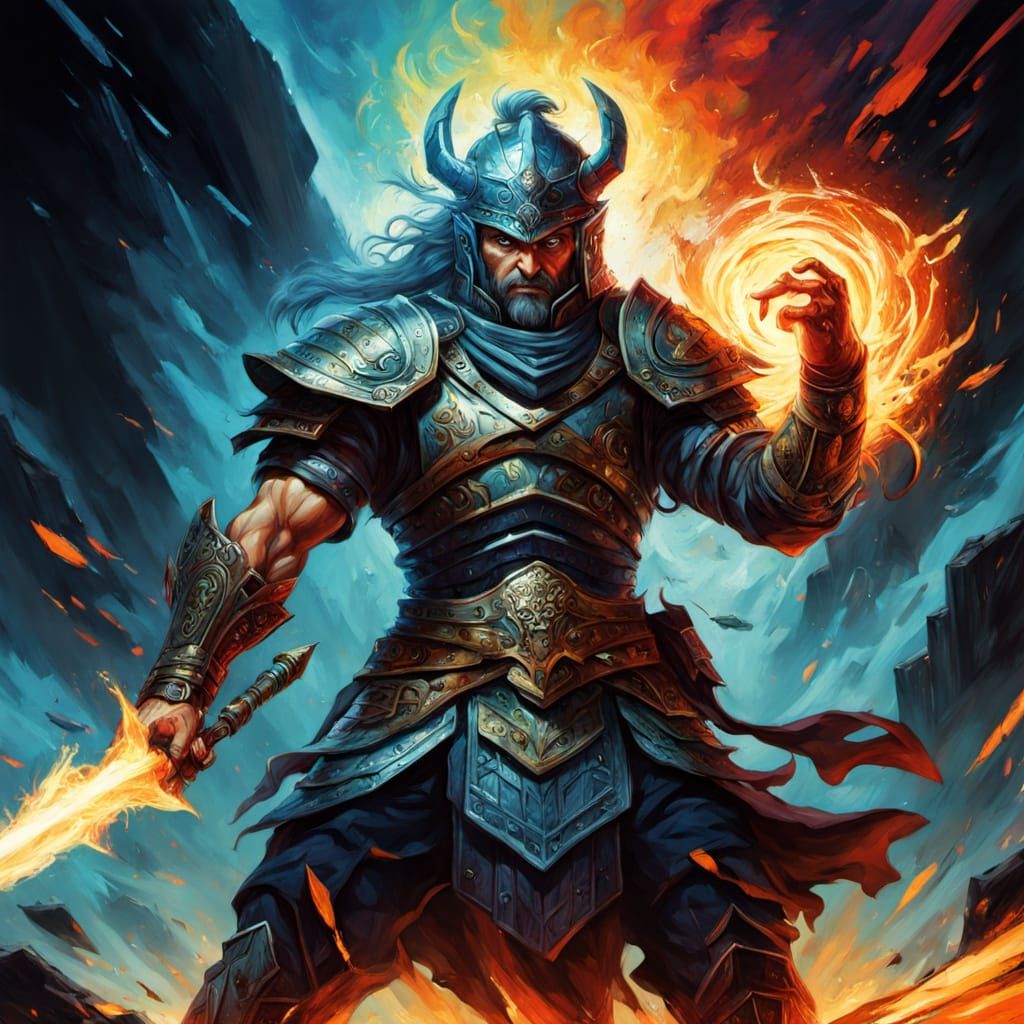 Warrior Unleashes Energy Strike in Epic Fantasy Battle