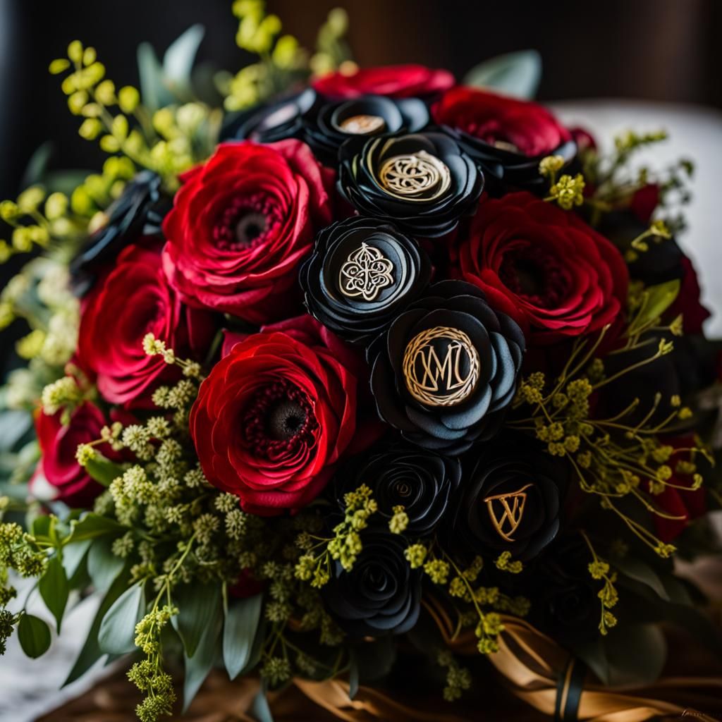 Magical Red and Black Flower Bouquet with Runes