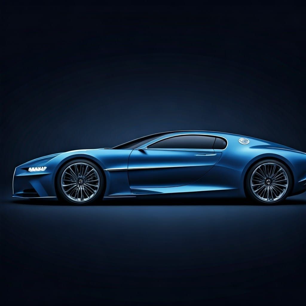 Elegant French Blue Bugatti Four-Door Concept Car with Art D...