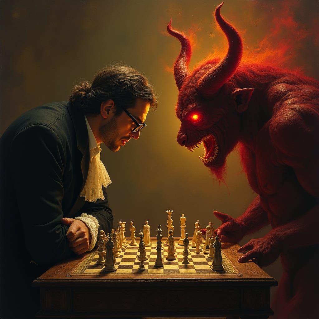 Dramatic Chess Match in Goya's Style