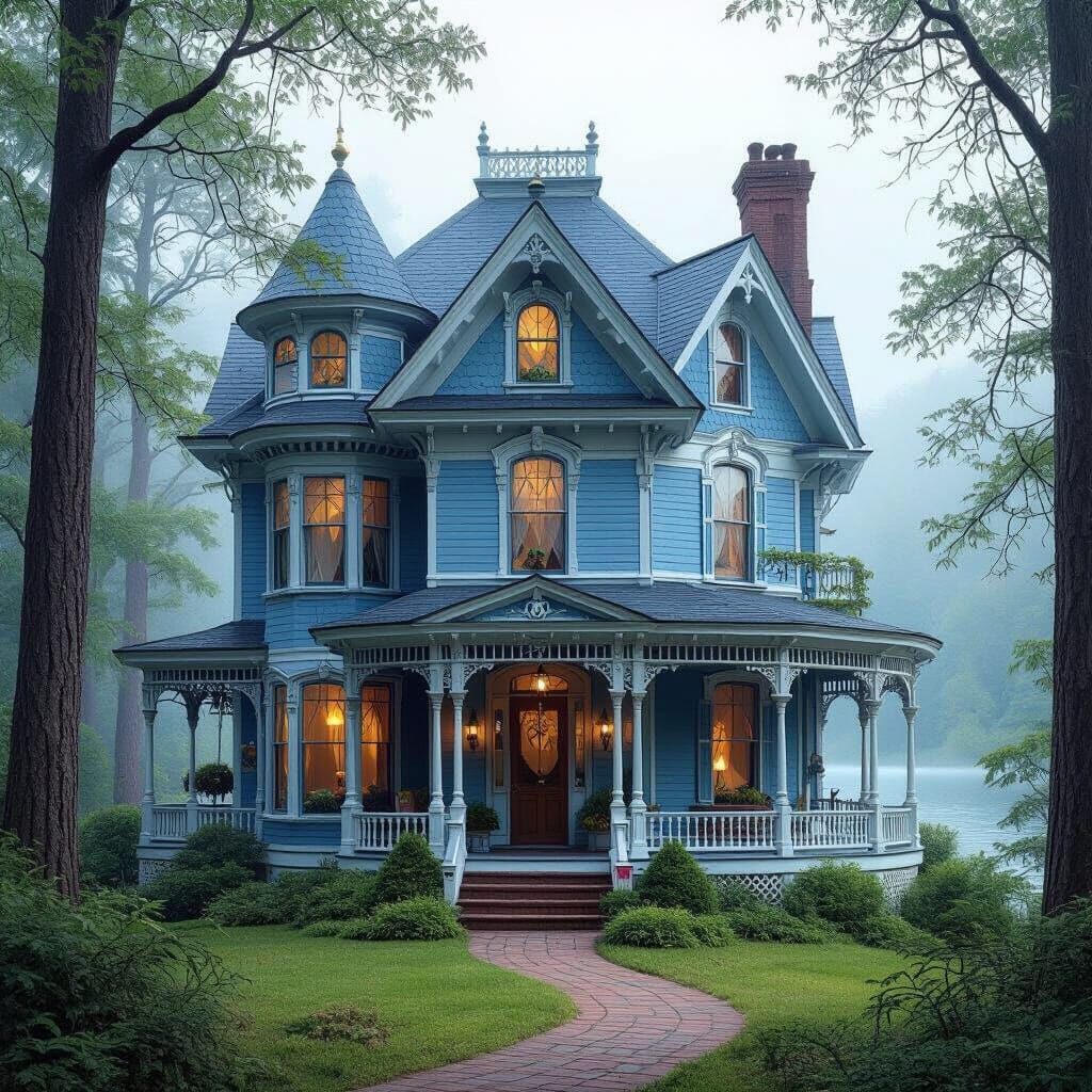 Blue Victorian Dream House in Ethereal Fantasy Style