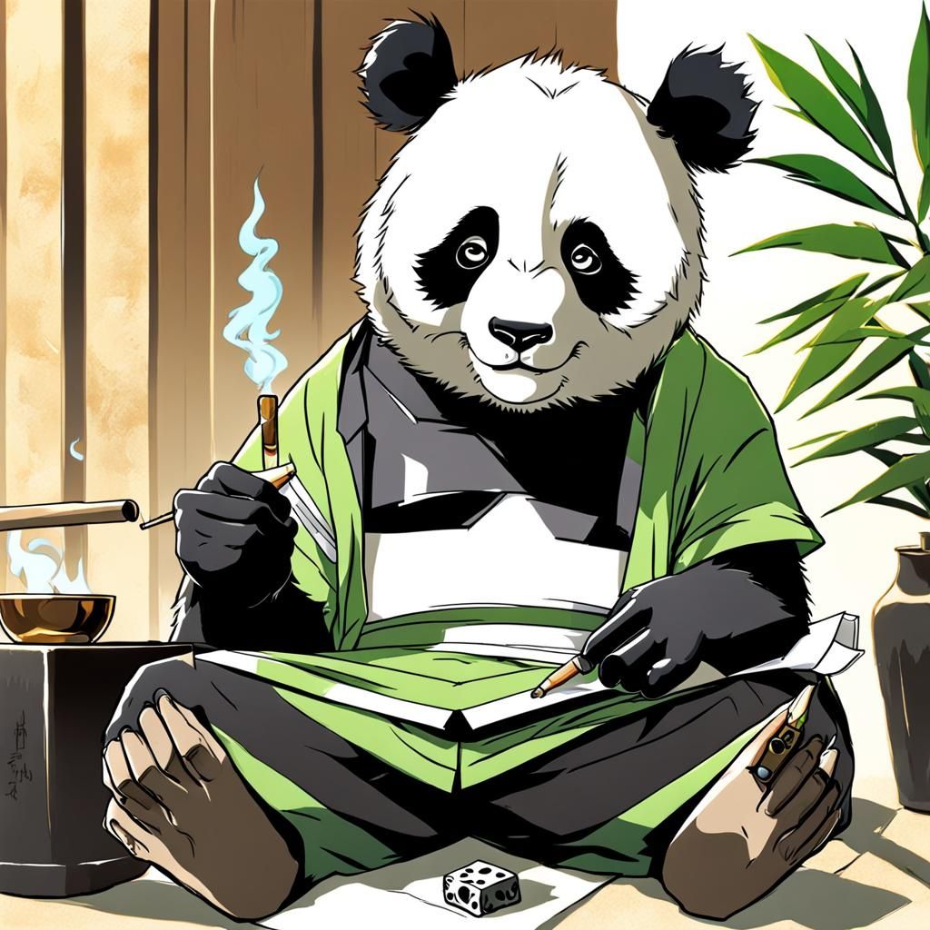 Panda Rolling a Joint in Anime Style