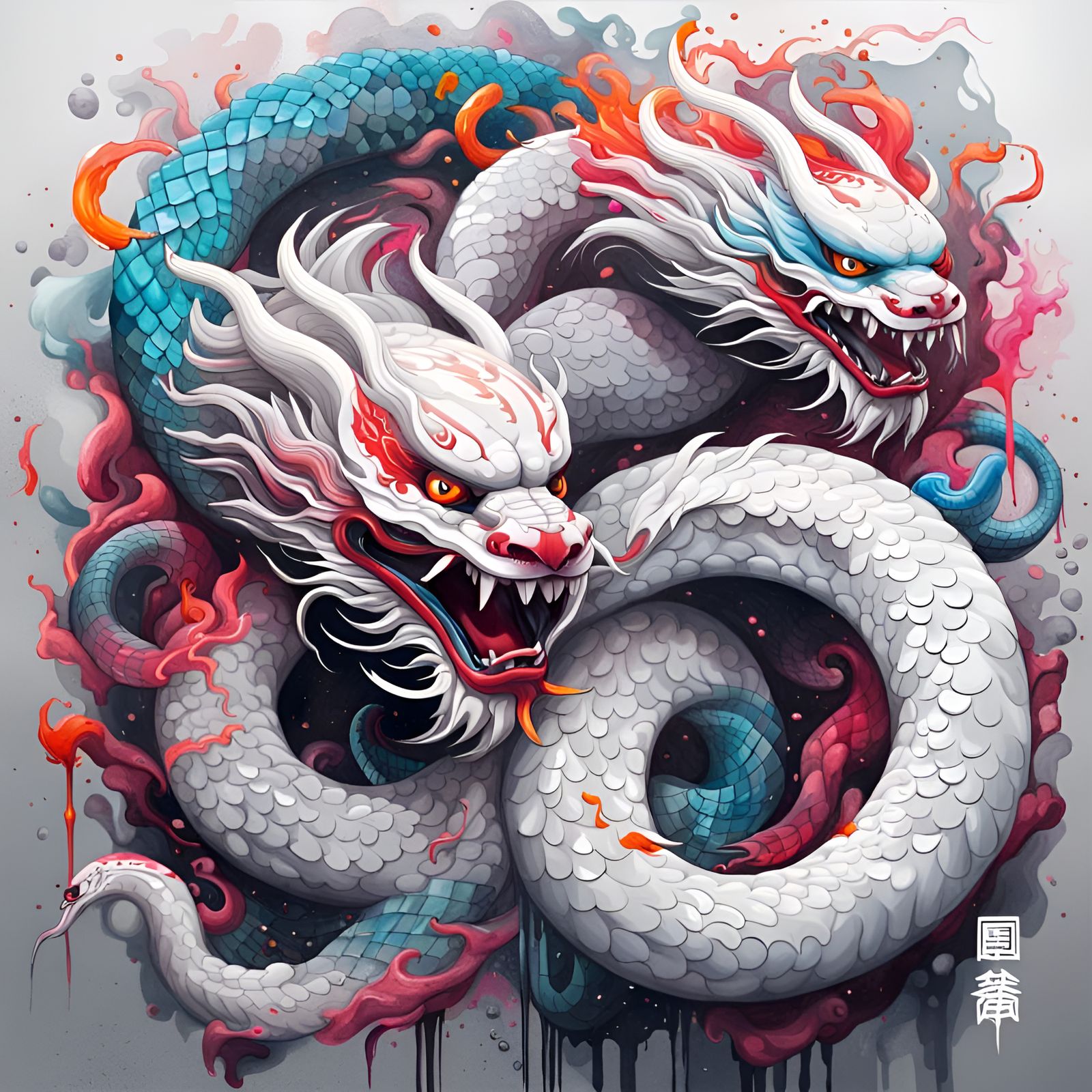 Chinese White Snake Demons Graffiti Art