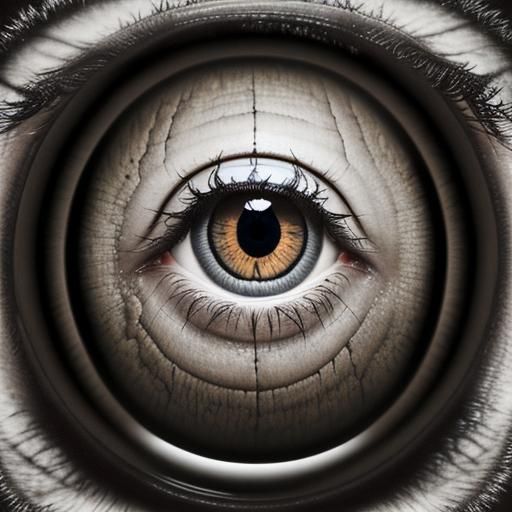 Surreal Child with Giant Eyes at School