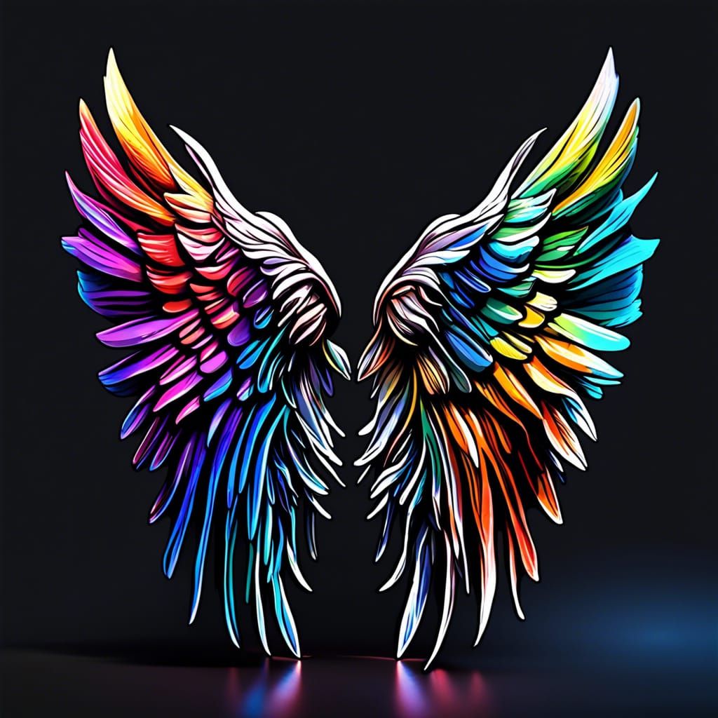 Rainbow Angel Wings Portrait in Detailed Lighting