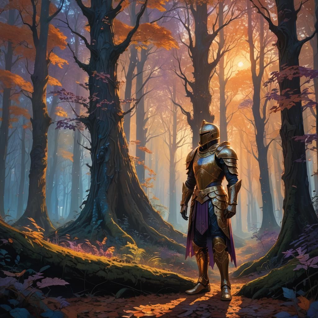 Mystical Forest at Golden Hour in Fantasy Art