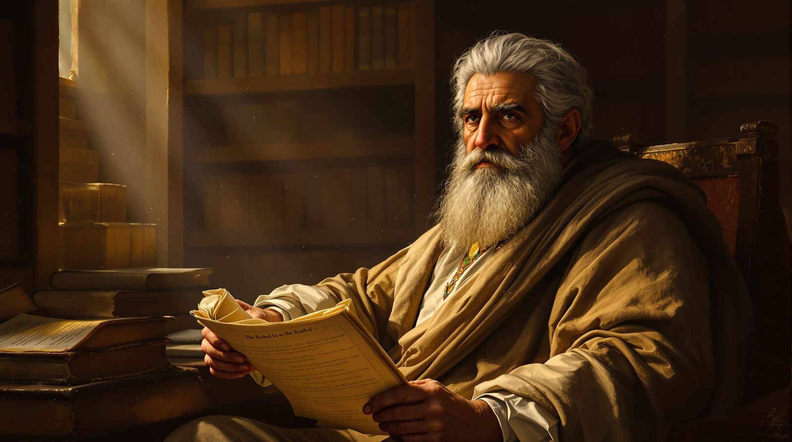 Distinguished Portrait of Ibn Rushd in Ancient Library