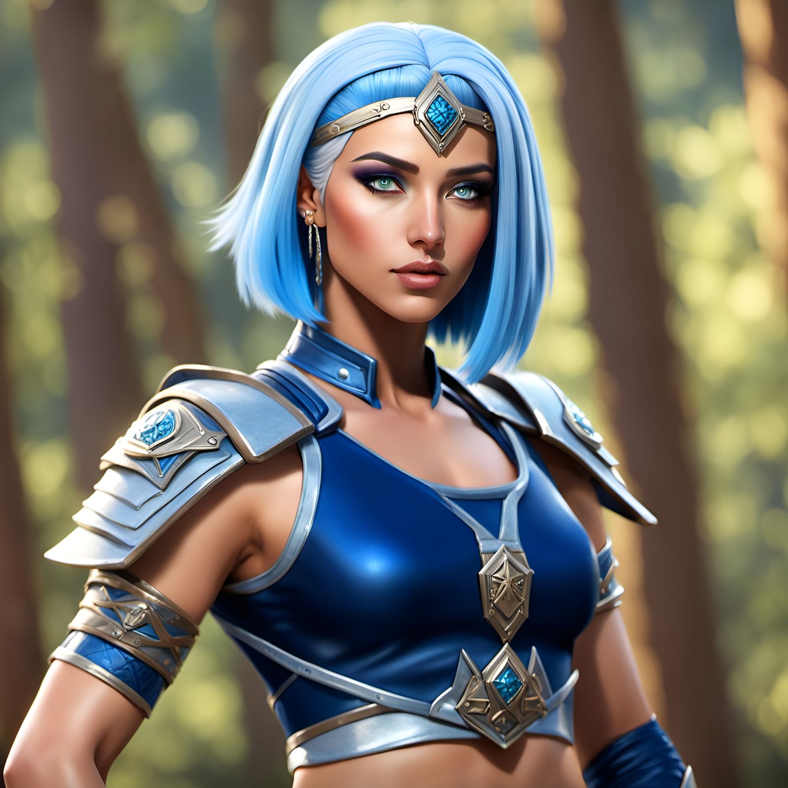 Beautiful Young Warrior Woman in Forest Portrait
