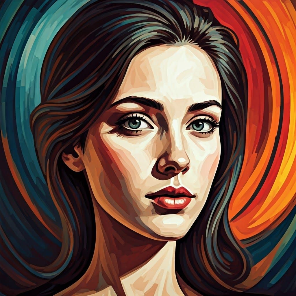 Cubist Woman Portrait in Geometric, Fragmented Style