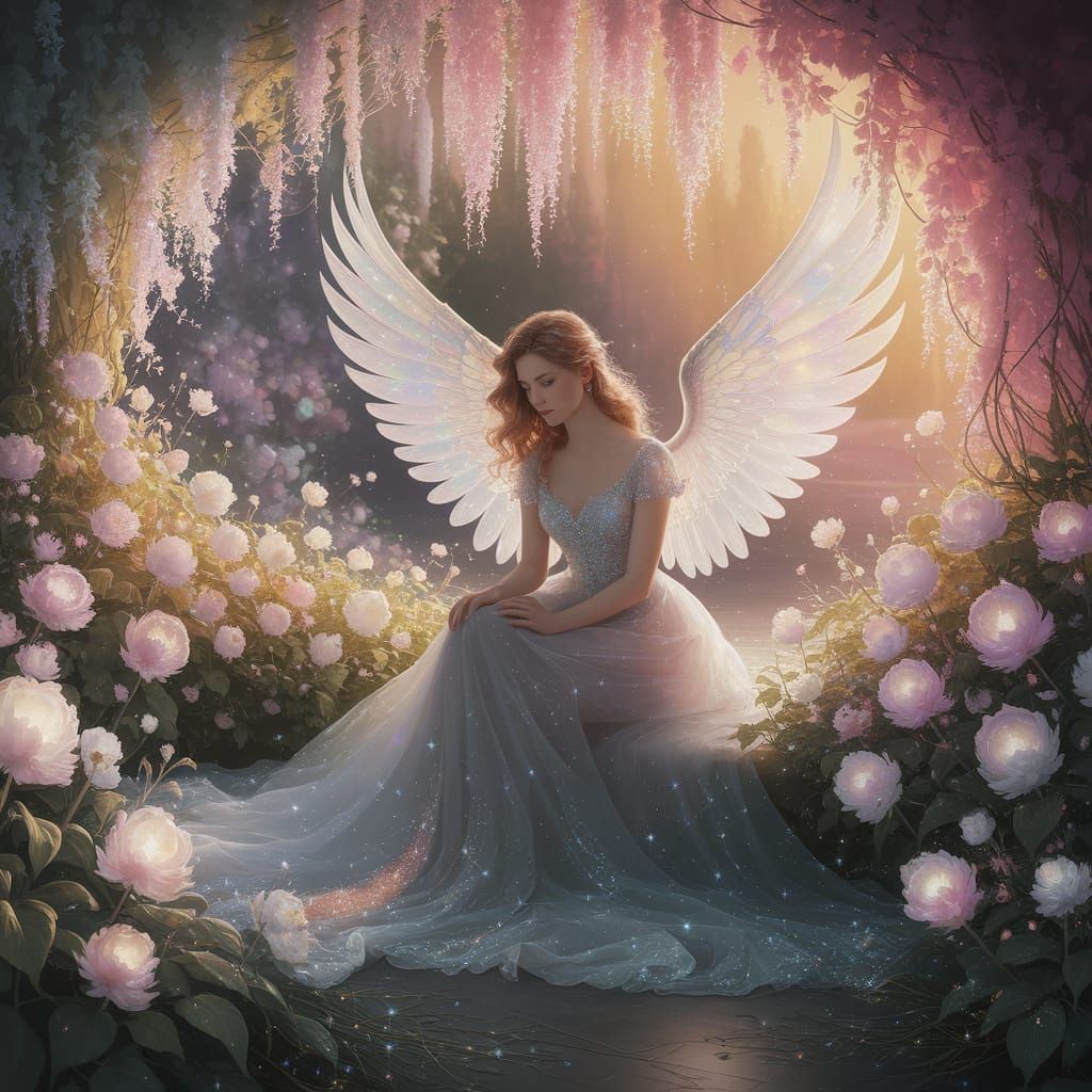 Angel in Luminous Garden Digital Painting