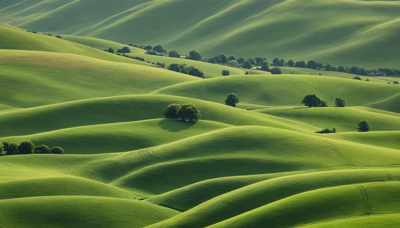 Picturesque Green Rolling Hills Landscape