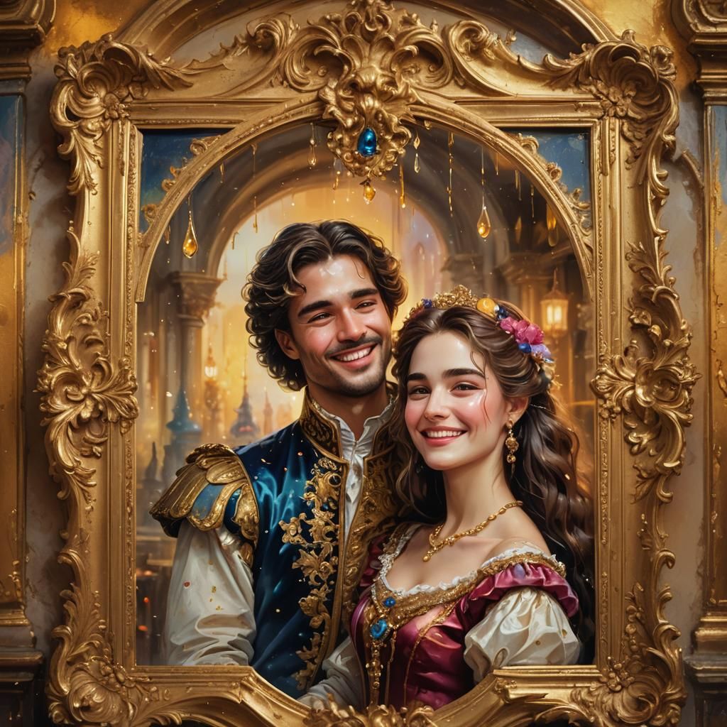 Baroque Couple Portrait with Watercolor Tears